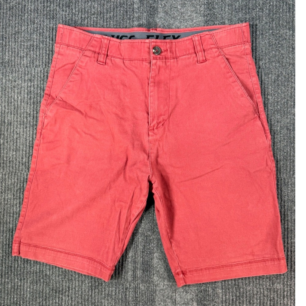 Plugg Flex Chino Shorts Mens 30 Red Coral Flat Front Stretch